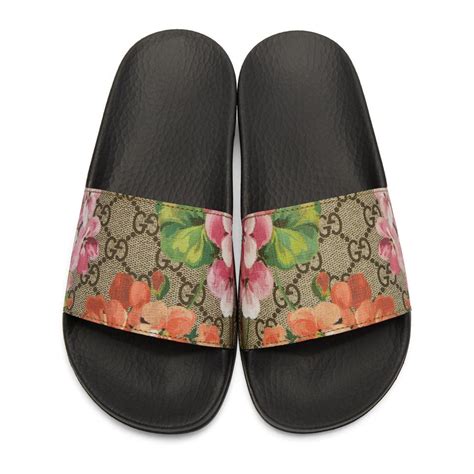 gucci white shoes floral|Gucci slides with flowers.